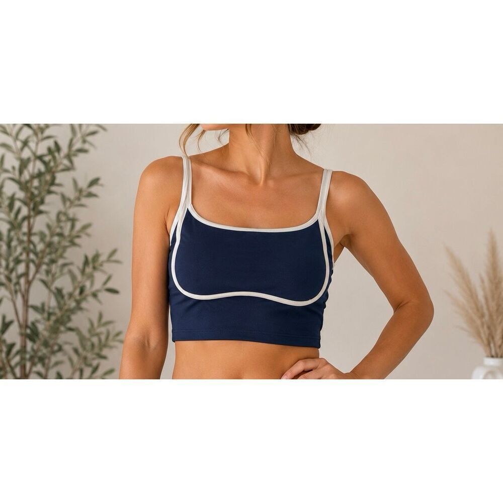 Gilly Hicks Recharge Navy Contrast Trim Active Tank Crop Top S Curvy